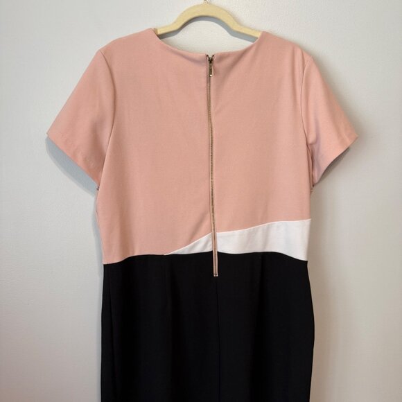 Colorblock Short Sleeve Sheath Dress RN Studio Size 18 Pink/Black/White Zip Back - Picture 5 of 5